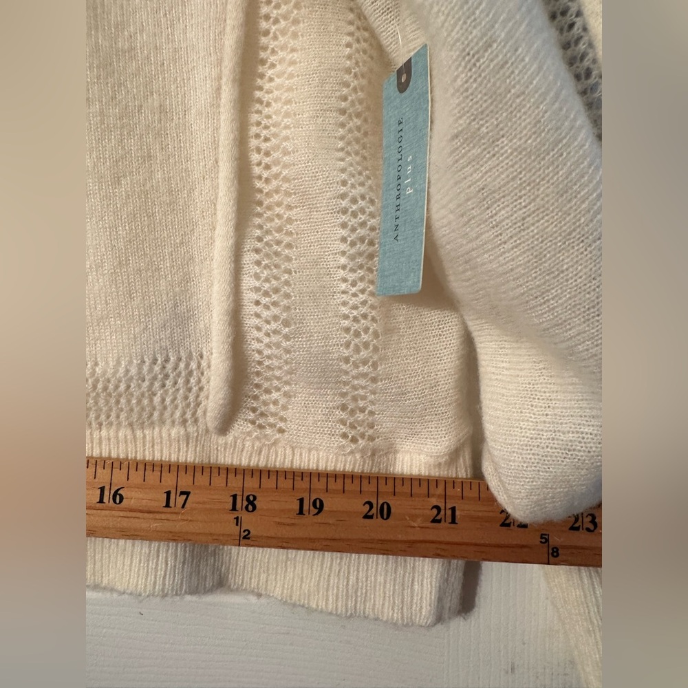 ANTHROPOLOGIE Plus 1X Ivory Pewter Balloon Sleeve Wool Blend Boho Lace Sweater - Picture 15 of 16